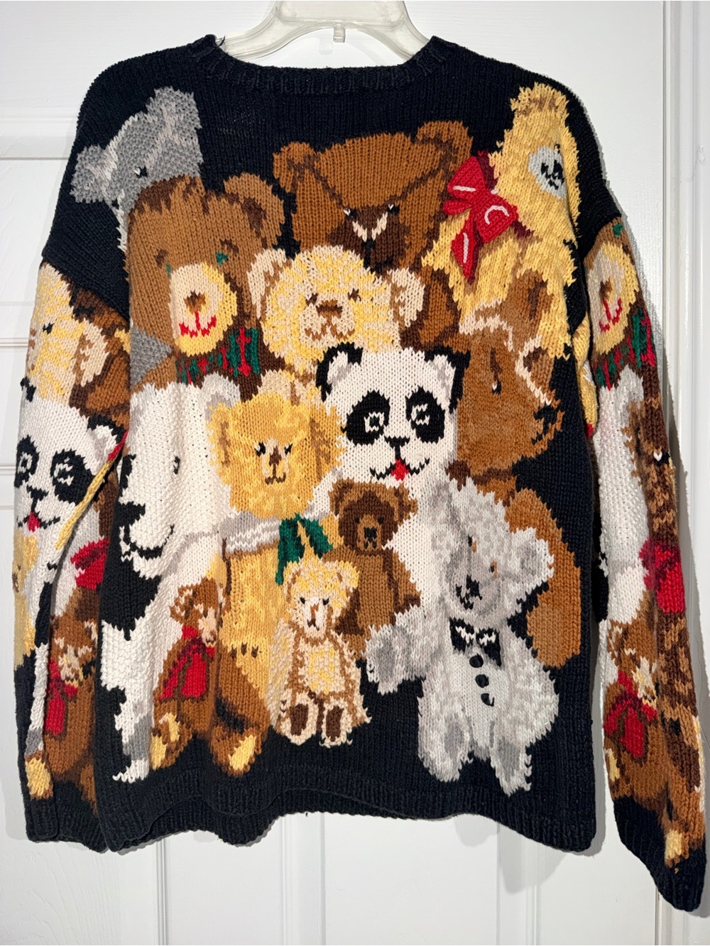 Vintage-Inspired Teddy Bear Crewneck Sweater - Black/Multi - Picture 3 of 3